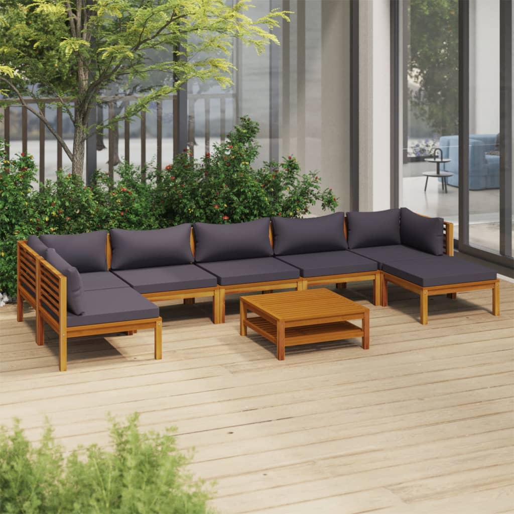 vidaXL 8 Piece Patio Lounge Set with Cushion Solid Acacia Wood-0