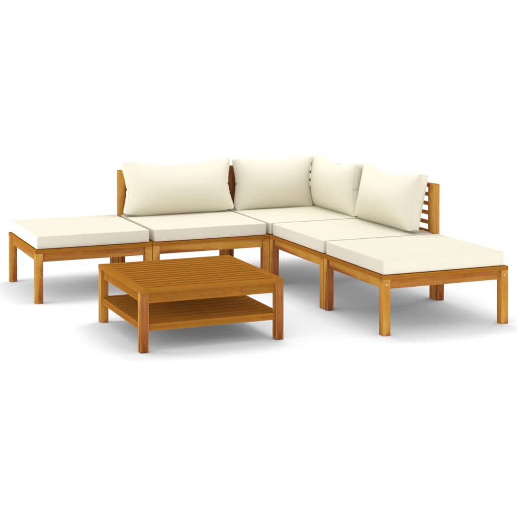 vidaXL 6 Piece Patio Lounge Set with Cream Cushion Solid Acacia Wood-2