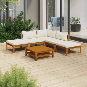 vidaXL 6 Piece Patio Lounge Set with Cream Cushion Solid Acacia Wood-0