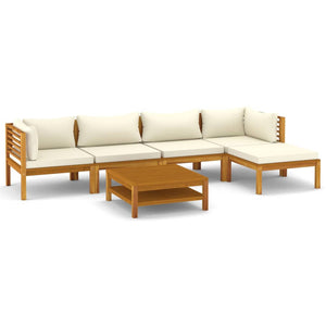 vidaXL 6 Piece Patio Lounge Set with Cream Cushion Solid Acacia Wood-2