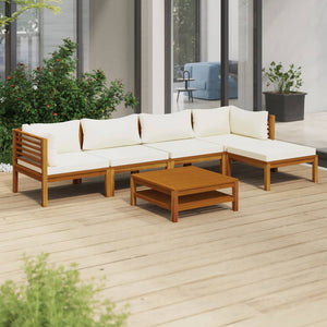 vidaXL 6 Piece Patio Lounge Set with Cream Cushion Solid Acacia Wood-0