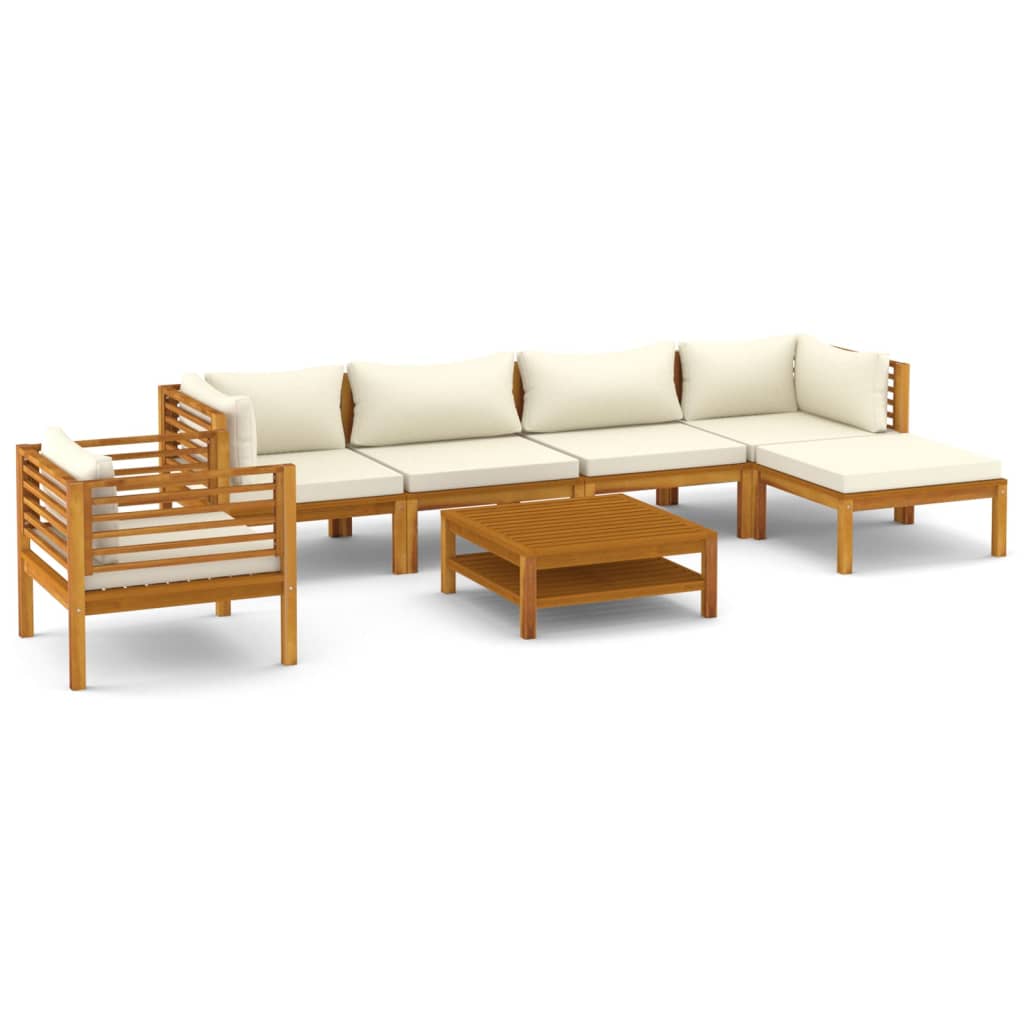 vidaXL 7 Piece Patio Lounge Set with Cream Cushion Solid Acacia Wood-2