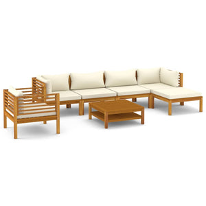 vidaXL 7 Piece Patio Lounge Set with Cream Cushion Solid Acacia Wood-2