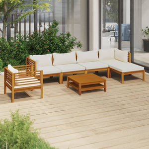 vidaXL 7 Piece Patio Lounge Set with Cream Cushion Solid Acacia Wood-1