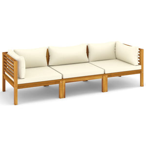 vidaXL 3-Seater Patio Sofa with Cream Cushion Solid Acacia Wood-1