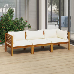 vidaXL 3-Seater Patio Sofa with Cream Cushion Solid Acacia Wood-0