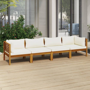 vidaXL 4-Seater Patio Sofa with Cream Cushion Solid Acacia Wood-0