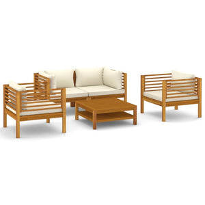 vidaXL 5 Piece Patio Lounge Set with Cream Cushion Solid Acacia Wood-1