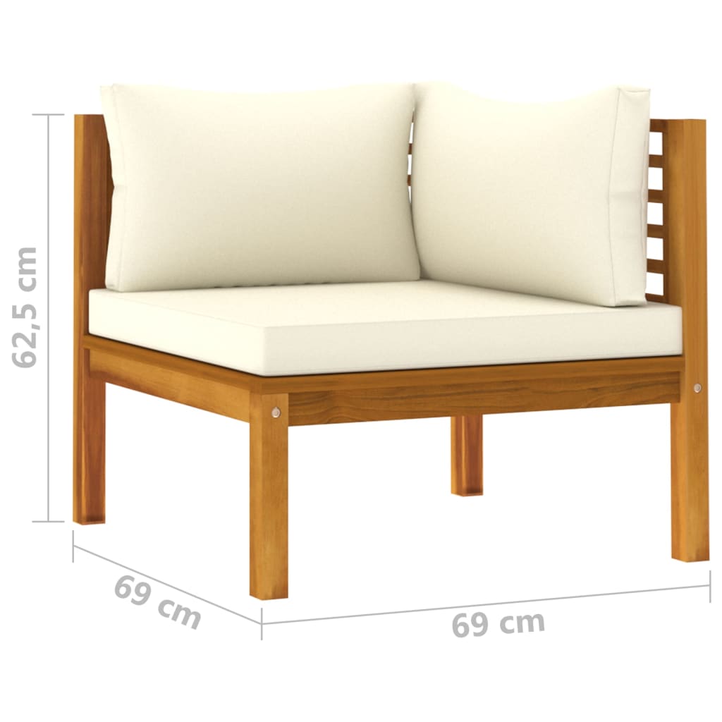 vidaXL 5 Piece Patio Lounge Set with Cream Cushion Solid Acacia Wood-8