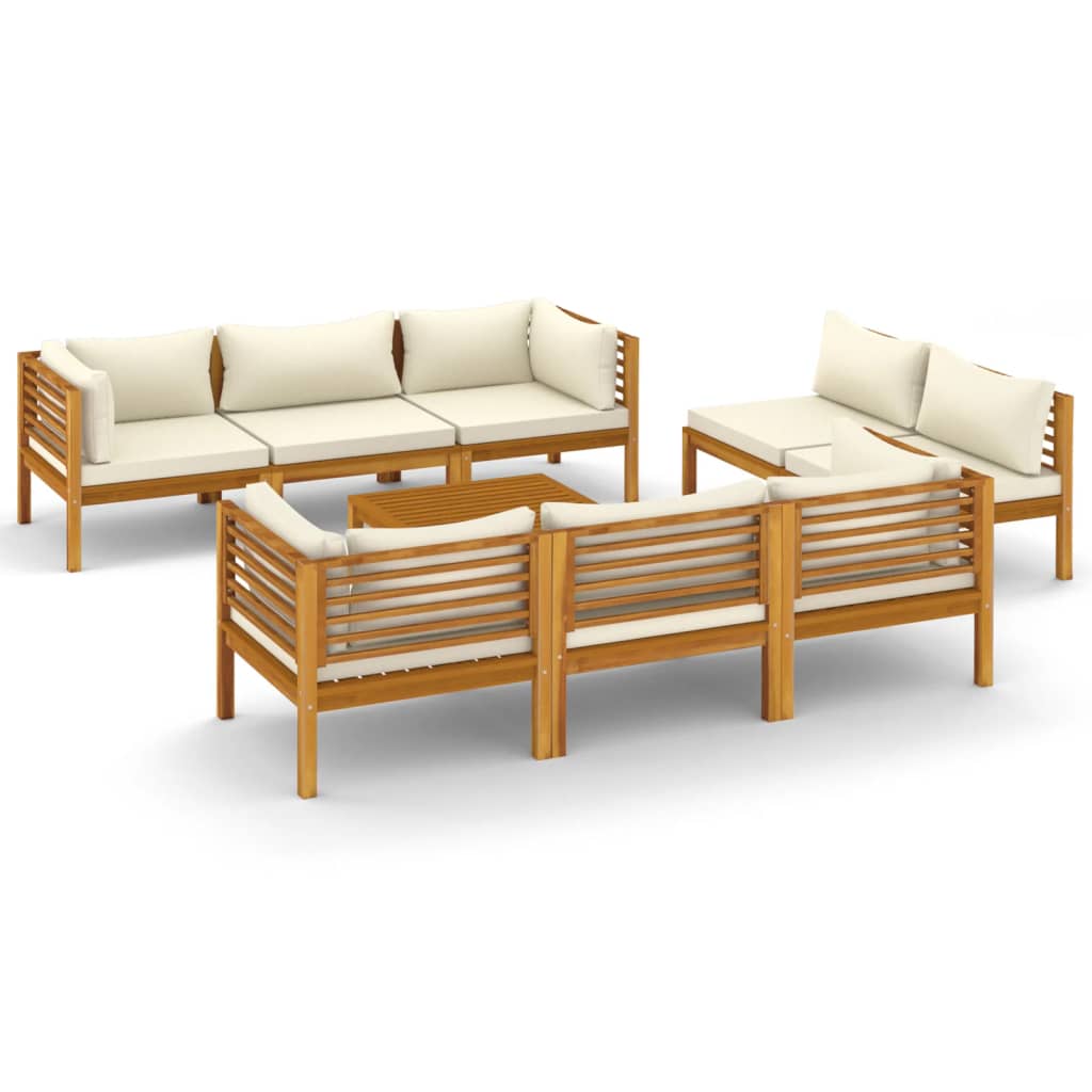 vidaXL 9 Piece Patio Lounge Set with Cream Cushion Solid Acacia Wood-1