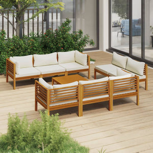 vidaXL 9 Piece Patio Lounge Set with Cream Cushion Solid Acacia Wood-0