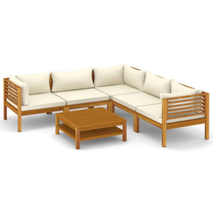 vidaXL 6 Piece Patio Lounge Set with Cream Cushion Solid Acacia Wood-1