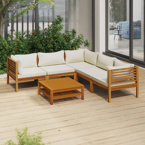 vidaXL 6 Piece Patio Lounge Set with Cream Cushion Solid Acacia Wood-0