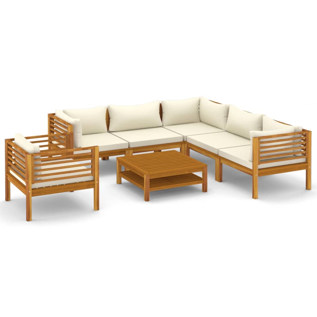 vidaXL 7 Piece Patio Lounge Set with Cream Cushion Solid Acacia Wood-2