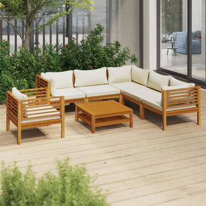 vidaXL 7 Piece Patio Lounge Set with Cream Cushion Solid Acacia Wood-0