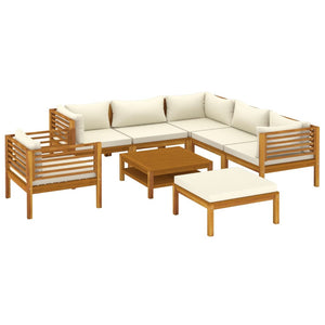 vidaXL 8 Piece Patio Lounge Set with Cream Cushion Solid Acacia Wood-1