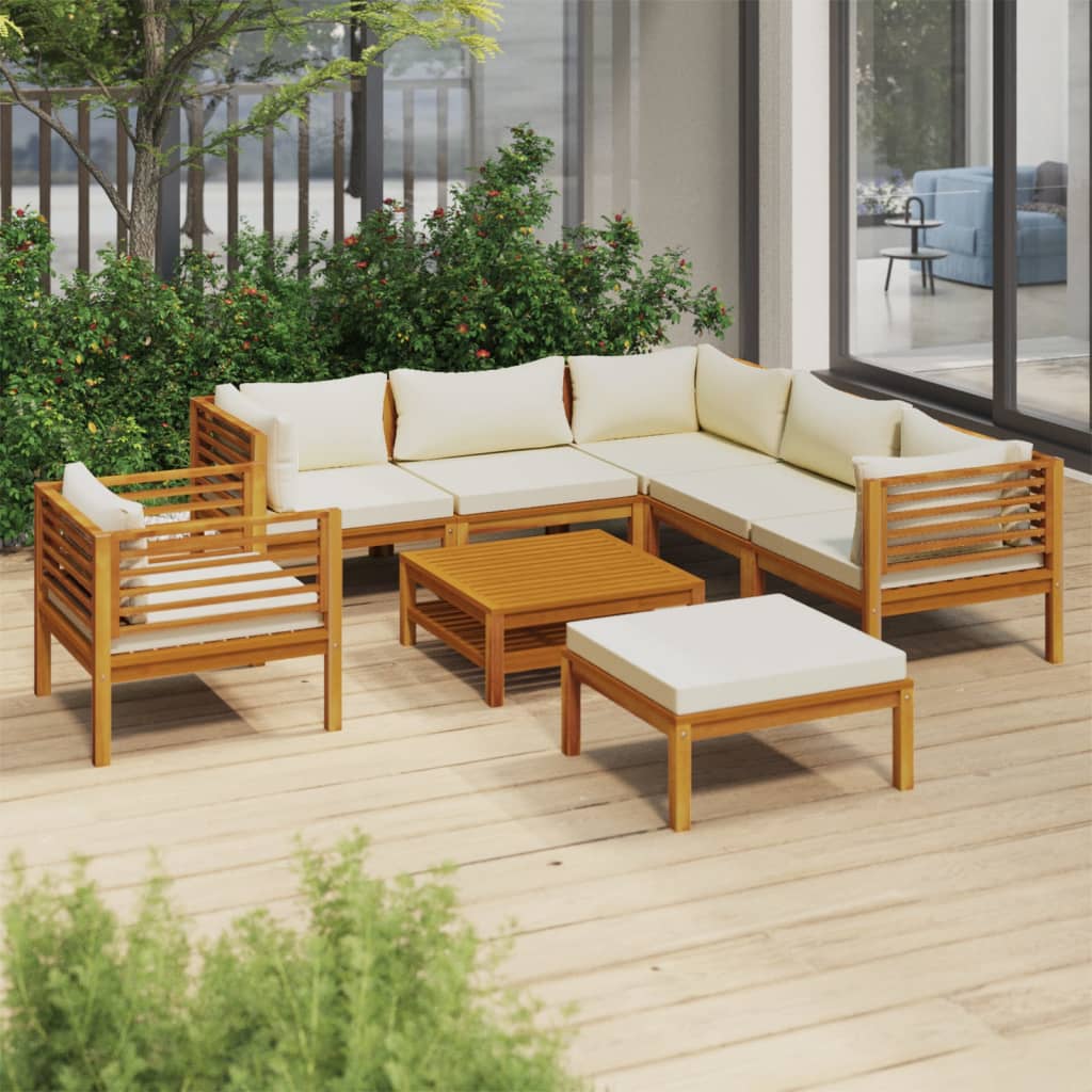 vidaXL 8 Piece Patio Lounge Set with Cream Cushion Solid Acacia Wood-2