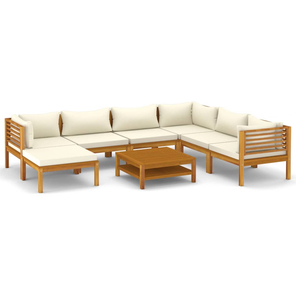 vidaXL 8 Piece Patio Lounge Set with Cream Cushion Solid Acacia Wood-2