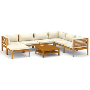 vidaXL 8 Piece Patio Lounge Set with Cream Cushion Solid Acacia Wood-2