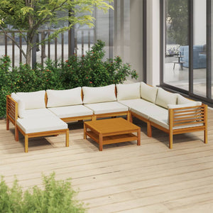 vidaXL 8 Piece Patio Lounge Set with Cream Cushion Solid Acacia Wood-0