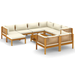 vidaXL 10 Piece Patio Lounge Set with Cream Cushion Solid Acacia Wood-2