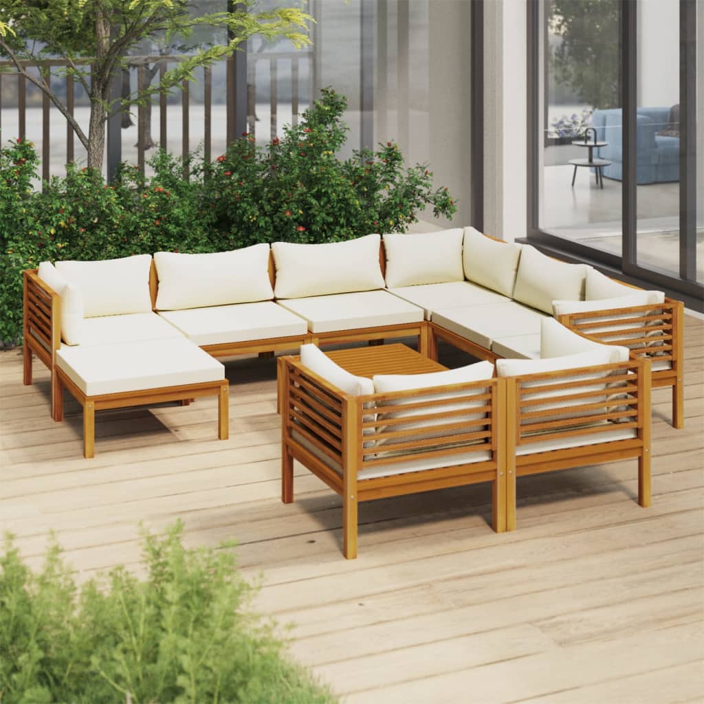 vidaXL 10 Piece Patio Lounge Set with Cream Cushion Solid Acacia Wood-0