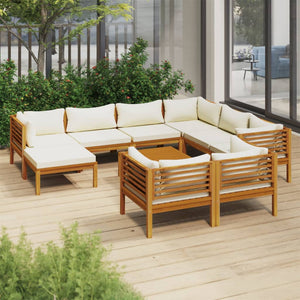 vidaXL 10 Piece Patio Lounge Set with Cream Cushion Solid Acacia Wood-0