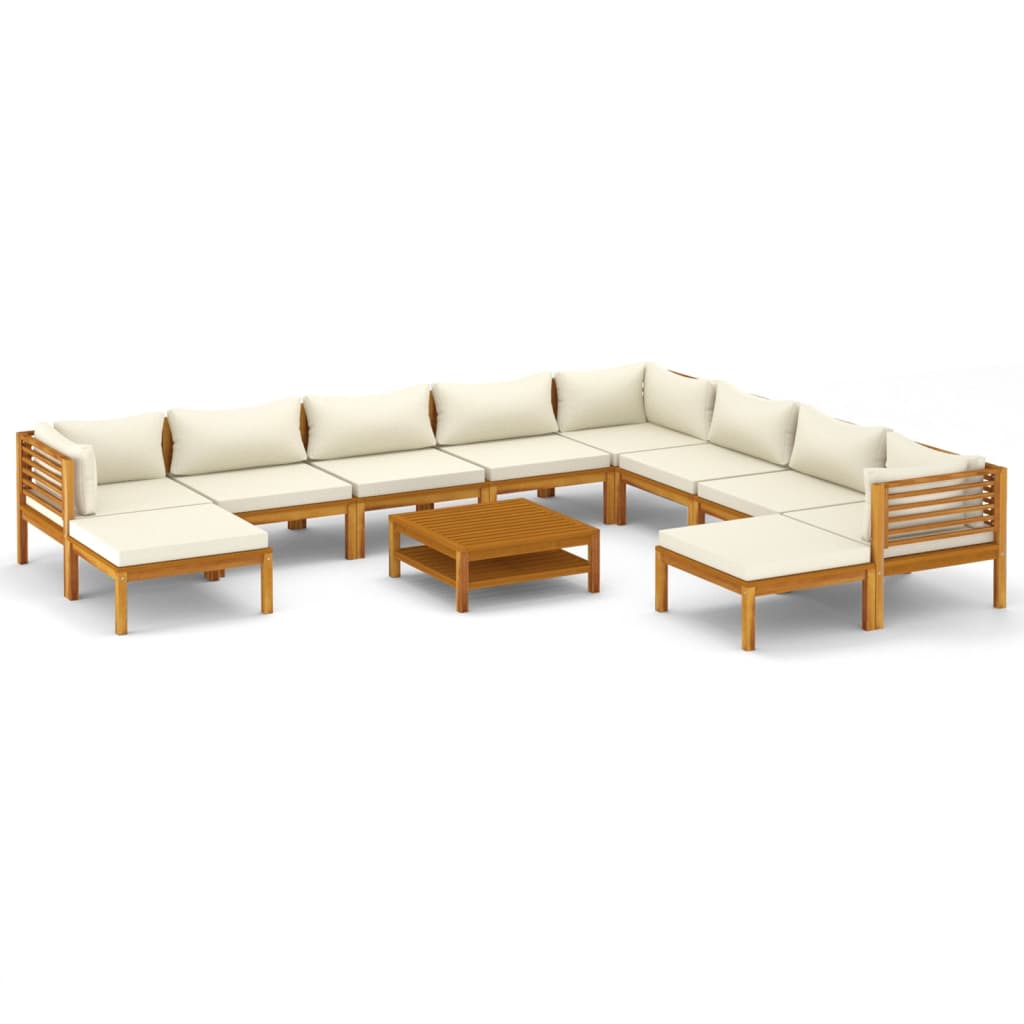 vidaXL 11 Piece Patio Lounge Set with Cream Cushion Solid Acacia Wood-2