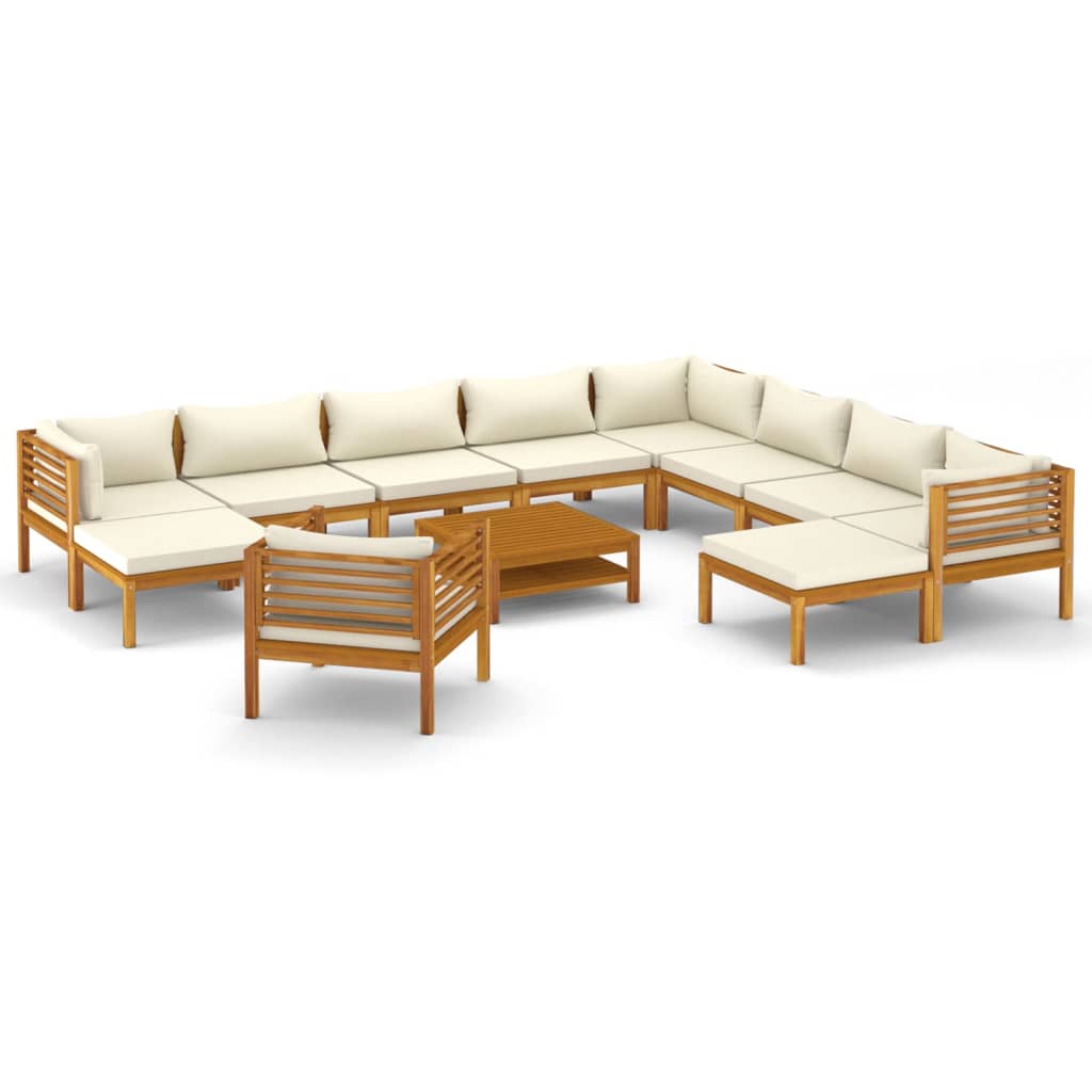 vidaXL 12 Piece Patio Lounge Set with Cream Cushion Solid Acacia Wood-2