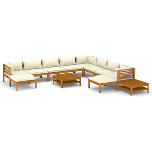 vidaXL 12 Piece Patio Lounge Set with Cream Cushion Solid Acacia Wood-2