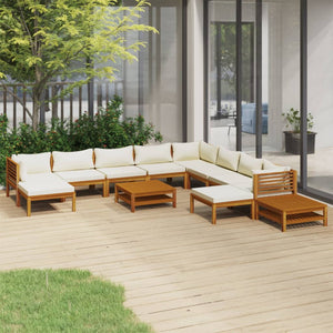 vidaXL 12 Piece Patio Lounge Set with Cream Cushion Solid Acacia Wood-1