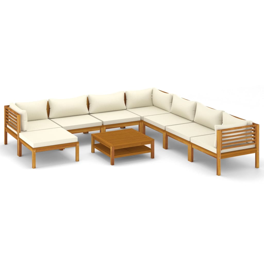 vidaXL 9 Piece Patio Lounge Set with Cream Cushion Solid Acacia Wood-2