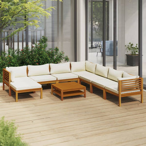 vidaXL 9 Piece Patio Lounge Set with Cream Cushion Solid Acacia Wood-1