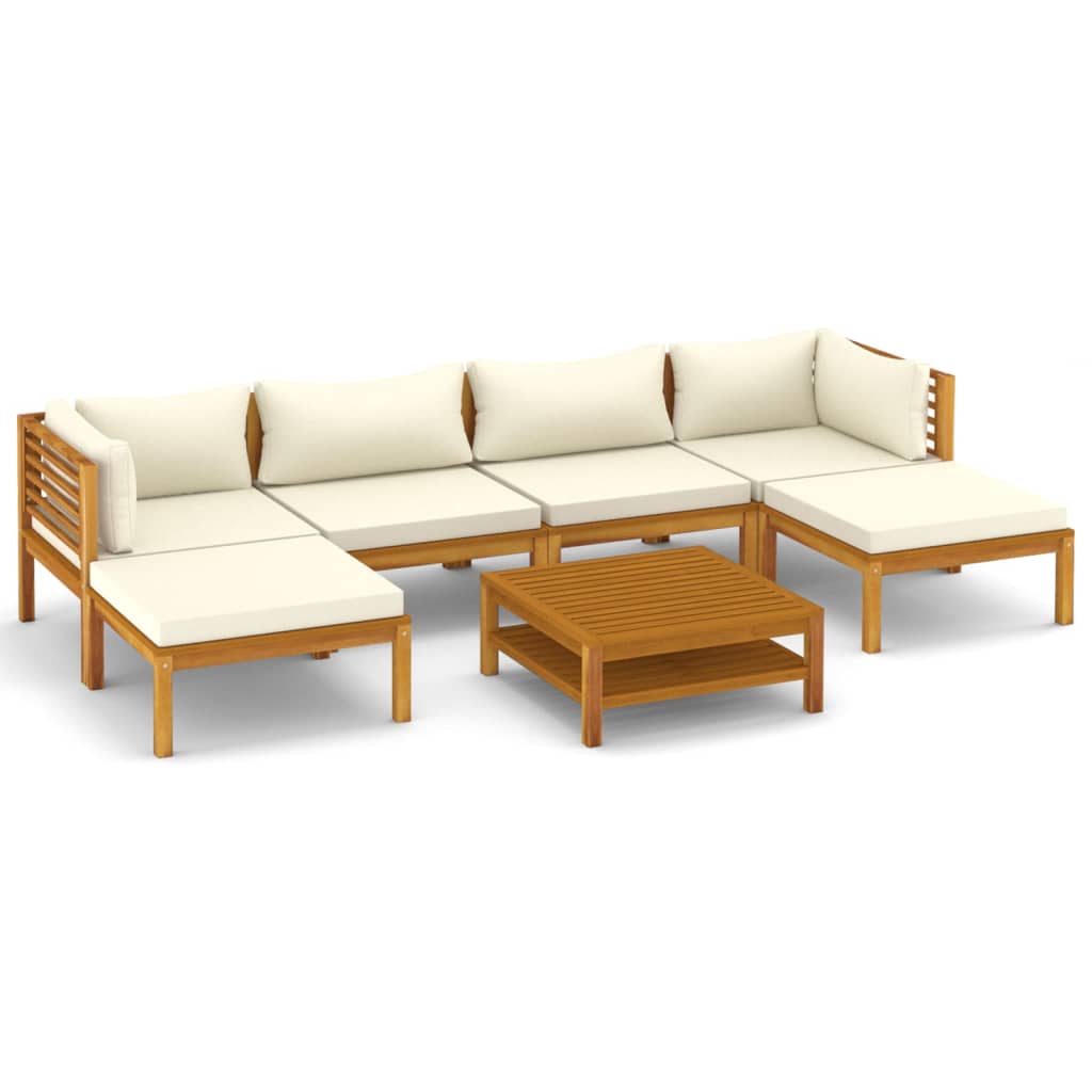 vidaXL 7 Piece Patio Lounge Set with Cream Cushion Solid Acacia Wood-2