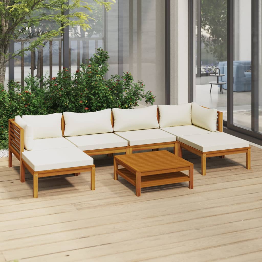 vidaXL 7 Piece Patio Lounge Set with Cream Cushion Solid Acacia Wood-0