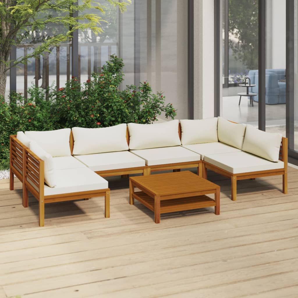 vidaXL 7 Piece Patio Lounge Set with Cream Cushion Solid Acacia Wood-0