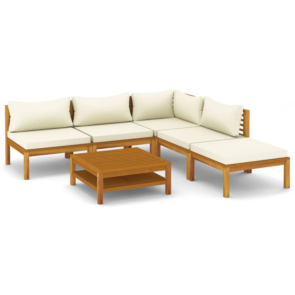 vidaXL 6 Piece Patio Lounge Set with Cream Cushion Solid Acacia Wood-2