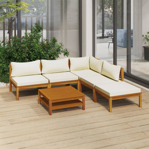 vidaXL 6 Piece Patio Lounge Set with Cream Cushion Solid Acacia Wood-0