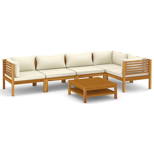 vidaXL 6 Piece Patio Lounge Set with Cream Cushion Solid Acacia Wood-1