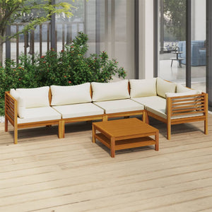 vidaXL 6 Piece Patio Lounge Set with Cream Cushion Solid Acacia Wood-0