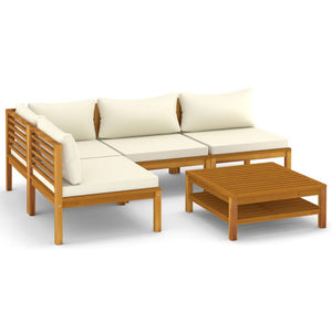 vidaXL 5 Piece Patio Lounge Set with Cream Cushion Solid Acacia Wood-1