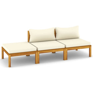 vidaXL 3 Piece Patio Lounge Set with Cream Cushion Solid Acacia Wood-1