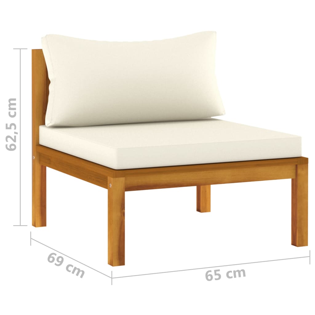 vidaXL 3 Piece Patio Lounge Set with Cream Cushion Solid Acacia Wood-7