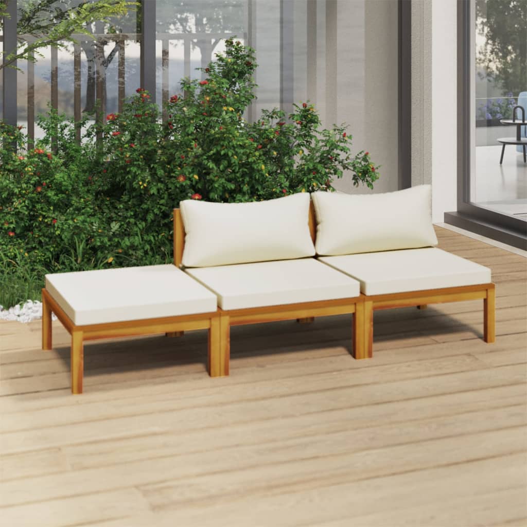 vidaXL 3 Piece Patio Lounge Set with Cream Cushion Solid Acacia Wood-0