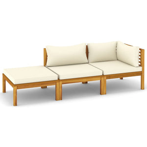 vidaXL 3 Piece Patio Lounge Set with Cream Cushion Solid Acacia Wood-1