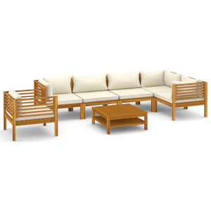 vidaXL 7 Piece Patio Lounge Set with Cream Cushion Solid Acacia Wood-2