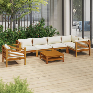 vidaXL 7 Piece Patio Lounge Set with Cream Cushion Solid Acacia Wood-0