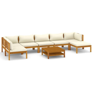 vidaXL 8 Piece Patio Lounge Set with Cream Cushion Solid Acacia Wood-2