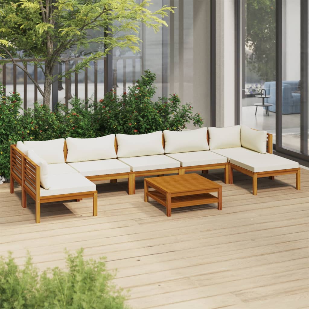 vidaXL 8 Piece Patio Lounge Set with Cream Cushion Solid Acacia Wood-0