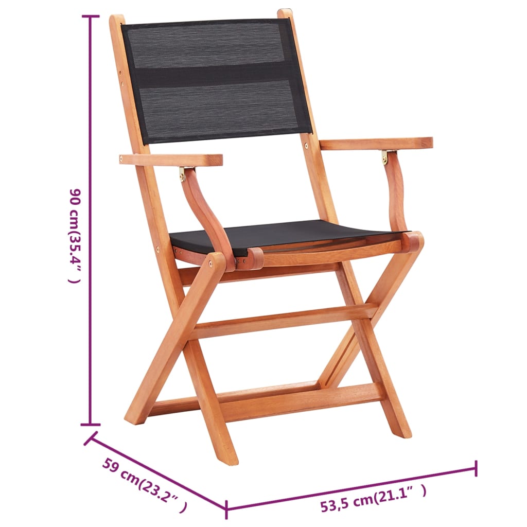 vidaXL Patio Folding Chairs Camping Chair Solid Wood Eucalyptus and Textilene-2